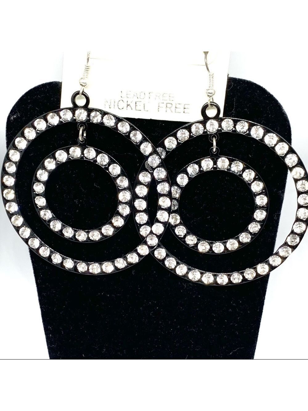 NEW-RHINESTONES Embellished Black Circles Earrings